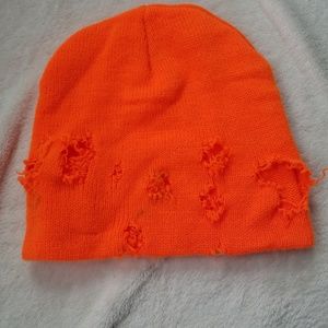 Distressed orange beanie